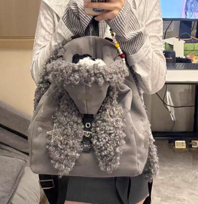 Women's High-grade Cute Fluffy Rabbit Ears Hat Large Women's Backpack