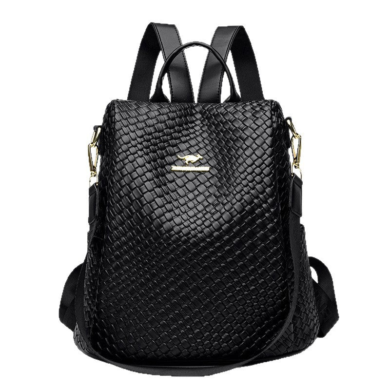 Women's Woven Leather Korean Stylish Versatile Large Women's Backpack
