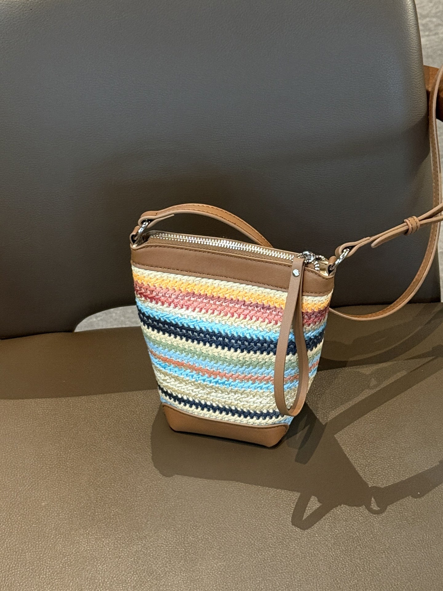 Women's Summer Raffia With Cowhide Woven Niche Women's Messenger Bag
