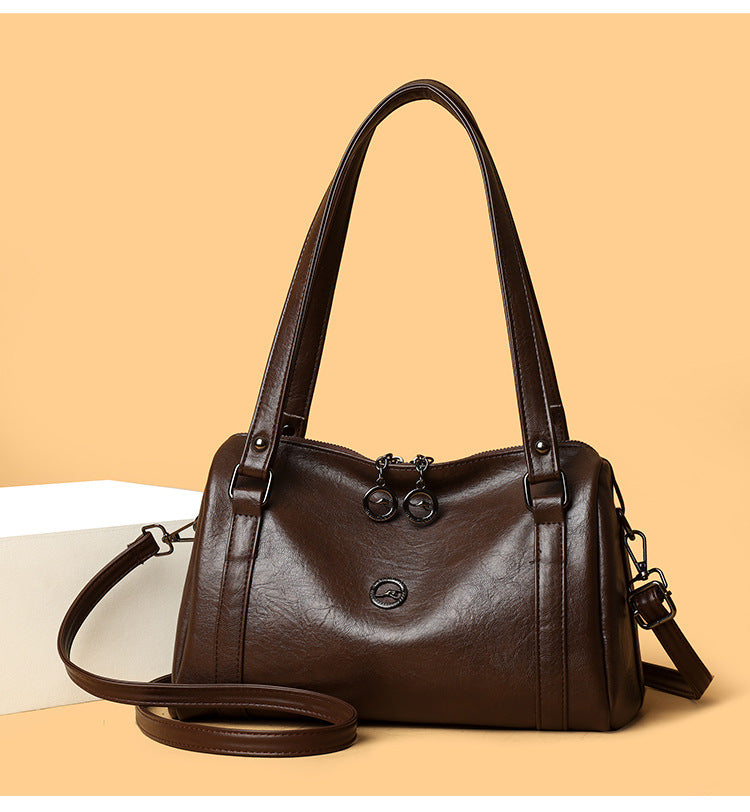 Women's Boston Pillow Soft Leather Leisure Commute Large Capacity Women's Messenger Bag