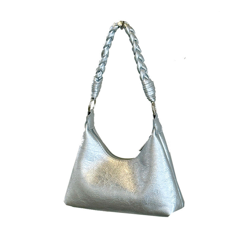 Women's Style Textured Oil Leather Retro Solid Color Fashion Underarm Bag