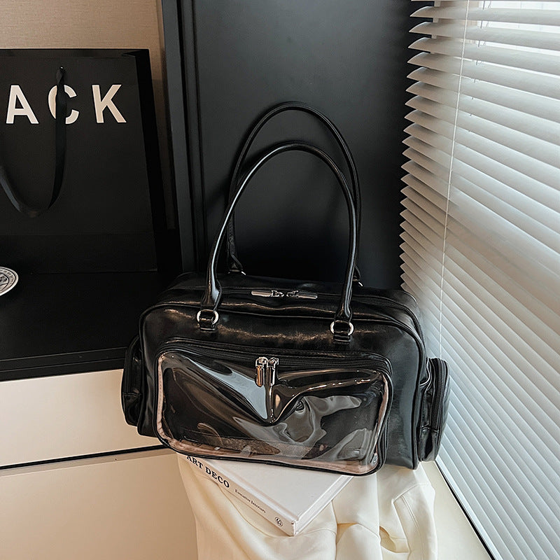 Two-dimensional College Style Transparent Cartoon Trendy Women's Shoulder Bag