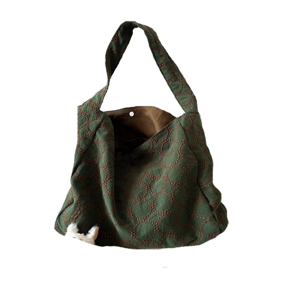 Big Ming Wind Brown Green Circle Cotton Linen Embroidered Women's Messenger Bag