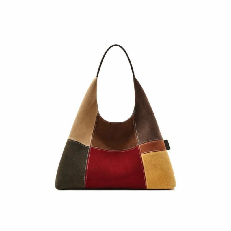Women's Fashion Warm Brown Color Matching Winter Underarm Bag