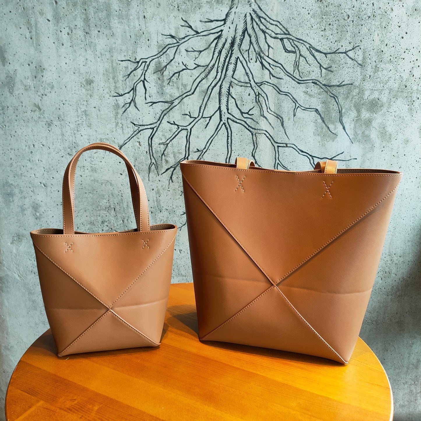 Women's Genuine Leather Geometric Deformation Folding Large Handbags
