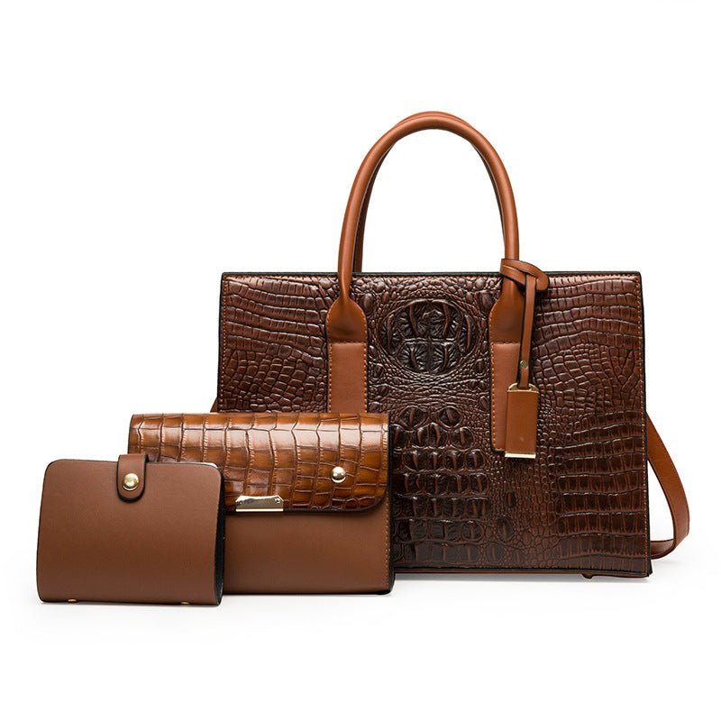 Women's Portable Three-piece Set Crocodile Pattern Large Women's Handbag