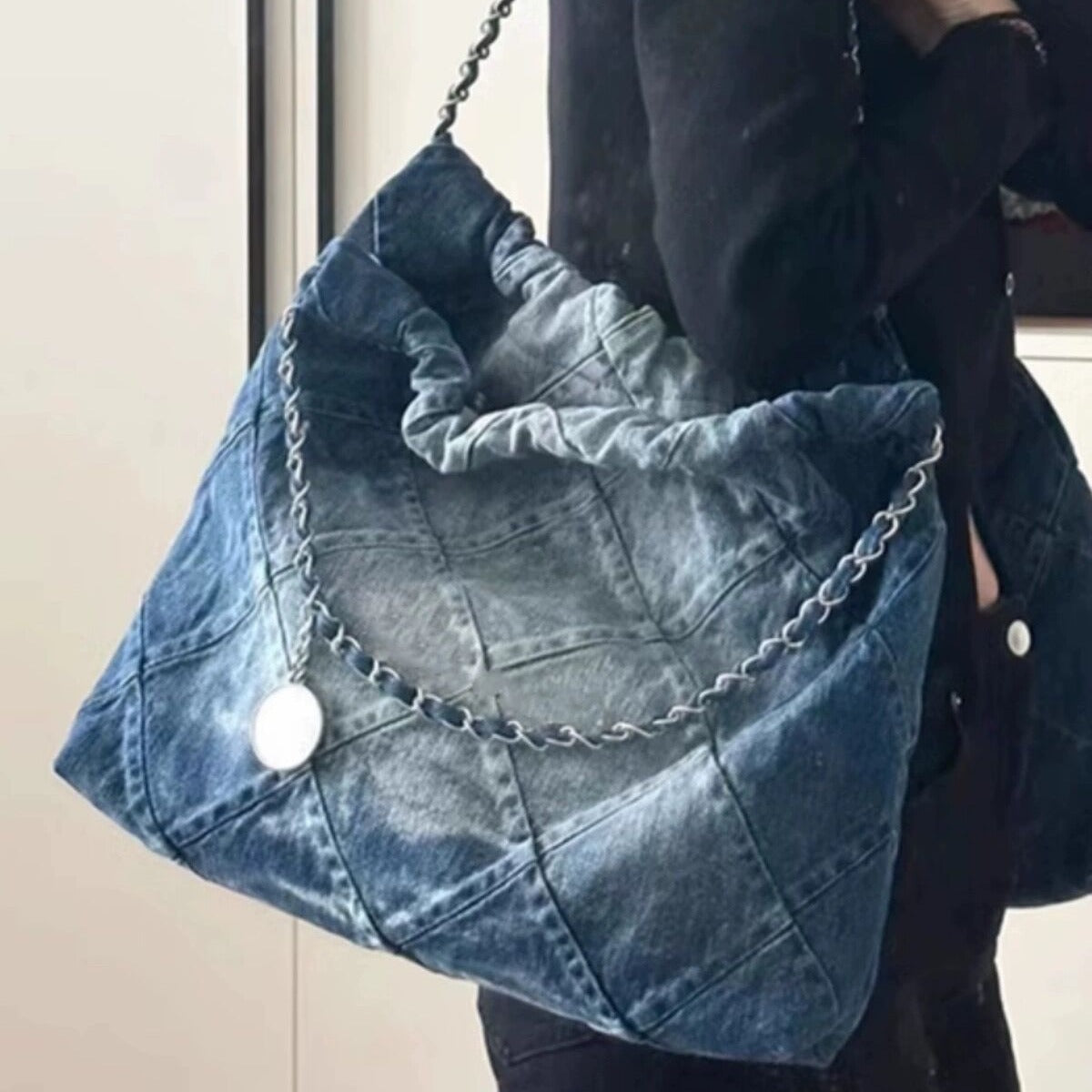 Diamond Chain Classic Style Garbage One Retro Jean Large Women's Shoulder Bag