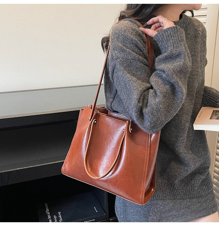 Women's Simple Textured Large Capacity Commuter Tote Bag