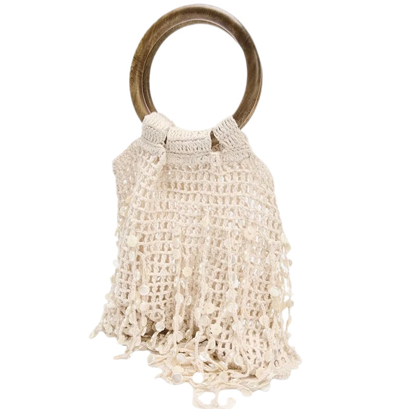 Spring Fairy Crochet Woven Tassel Wooden Women's Handbag