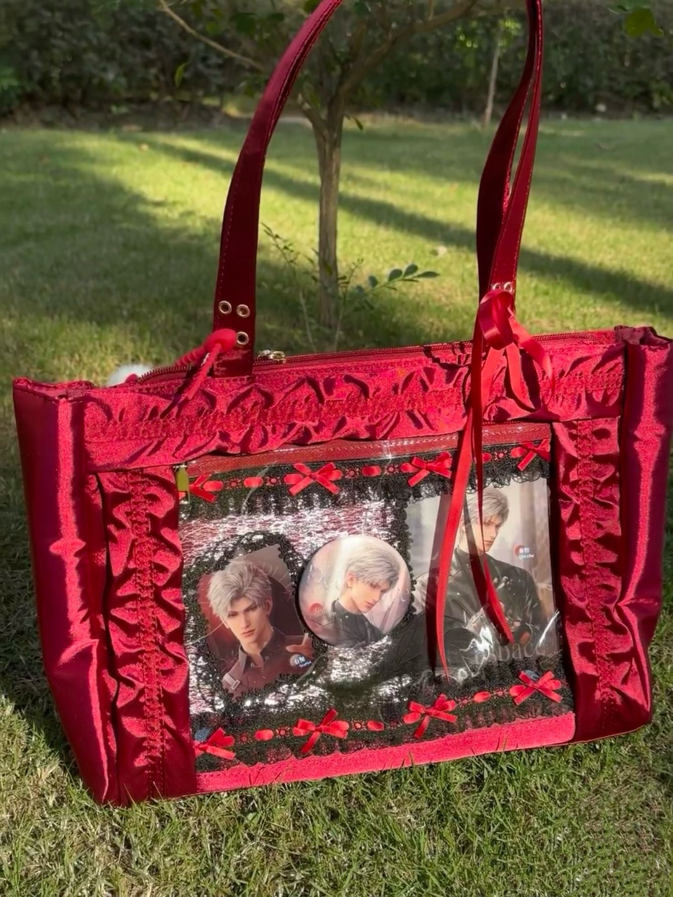 Good-looking Fashion Two-dimensional Cute Lace Bow Transparent Tote Bag