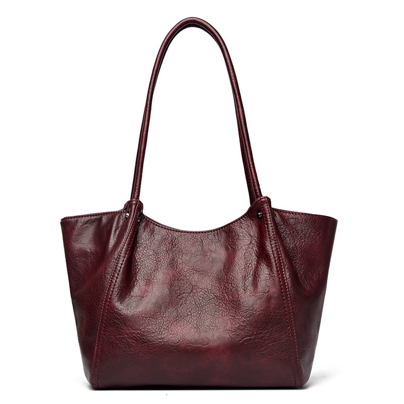 Women's Simple Commuter Large Capacity Fashion Underarm Genuine Tote Bags