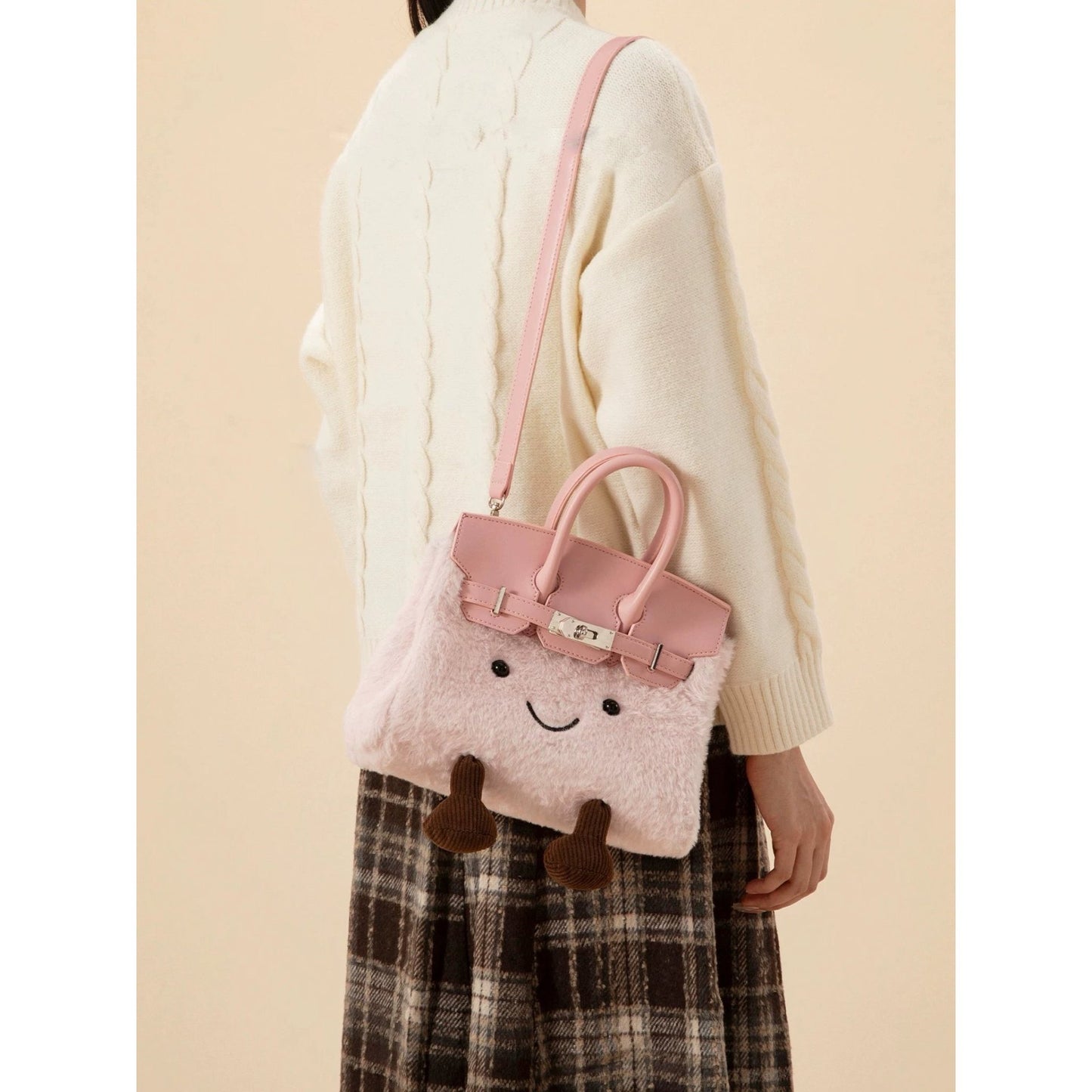 Women's Cute Cartoon Smile Plush Large Capacity Women's Handbag