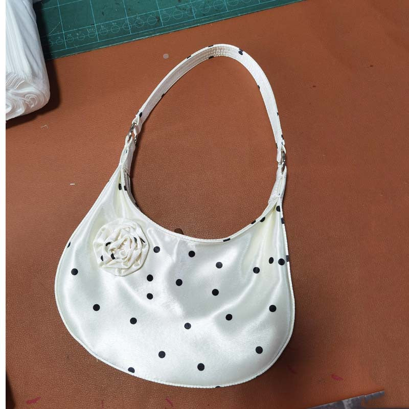 Women's Niche Satin Rose Flower Selenodont One High Sense Underarm Bag