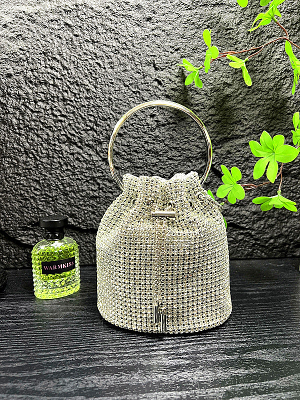 Women's Luxury Bezel Setting Brick Dinner Full Diamond Portable Bucket Bag