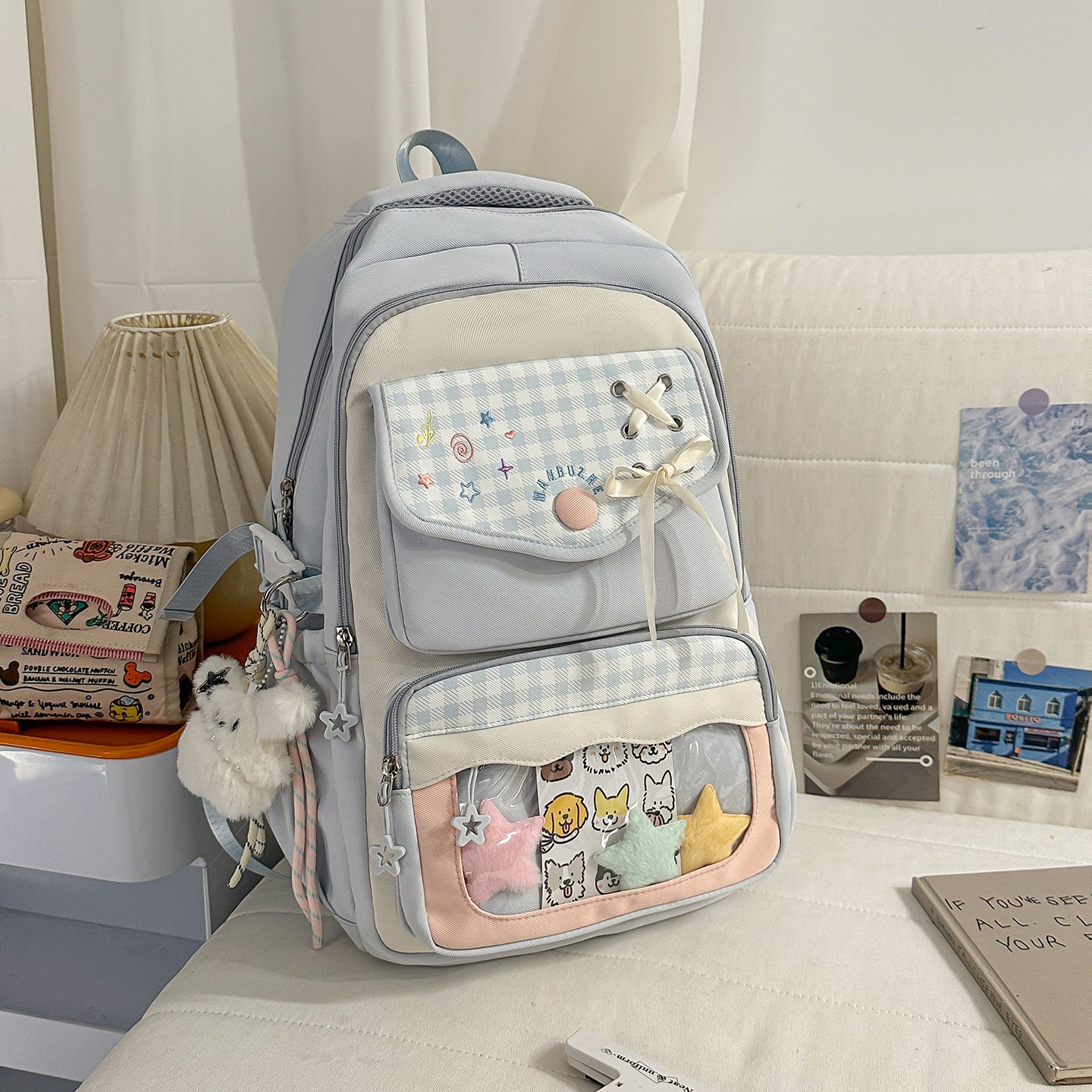Style Two-dimensional Transparent Cartoon Good-looking Bar Plaid Backpacks