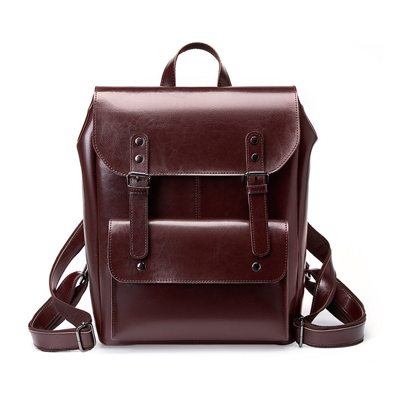 Women's Leather Cowhide Computer College Style Large Capacity Women's Backpack