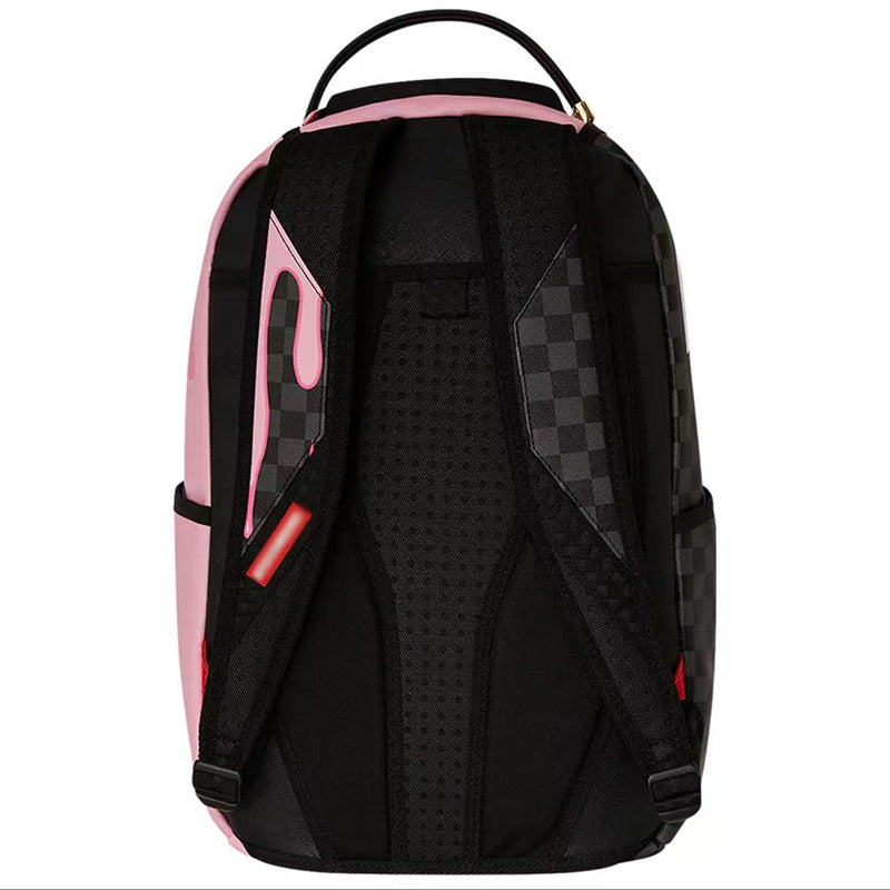 Men's Leather Trendy Cool Plaid Shark Business Fashion Computer Large Capacity Leisure Backpack