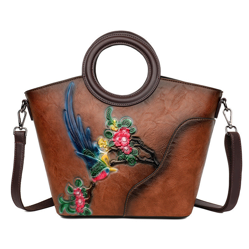 Women's Authentic Leather Tactile Feel Retro Embossed Women's Handbag
