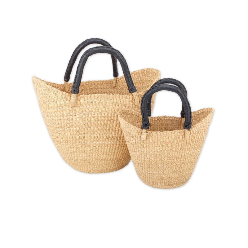Women's U-shaped Basket Straw African Handmade Vegetable Beach Bucket Bags