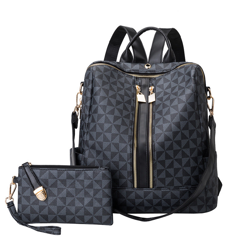 Women's Korean Double Zipper Versatile Large Capacity Vintage Backpacks