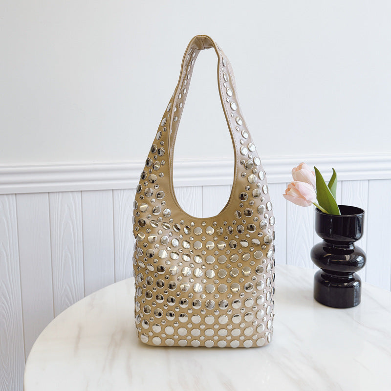 Beautiful Women's Underarm Punk Rivet Inlaid Tote Bag