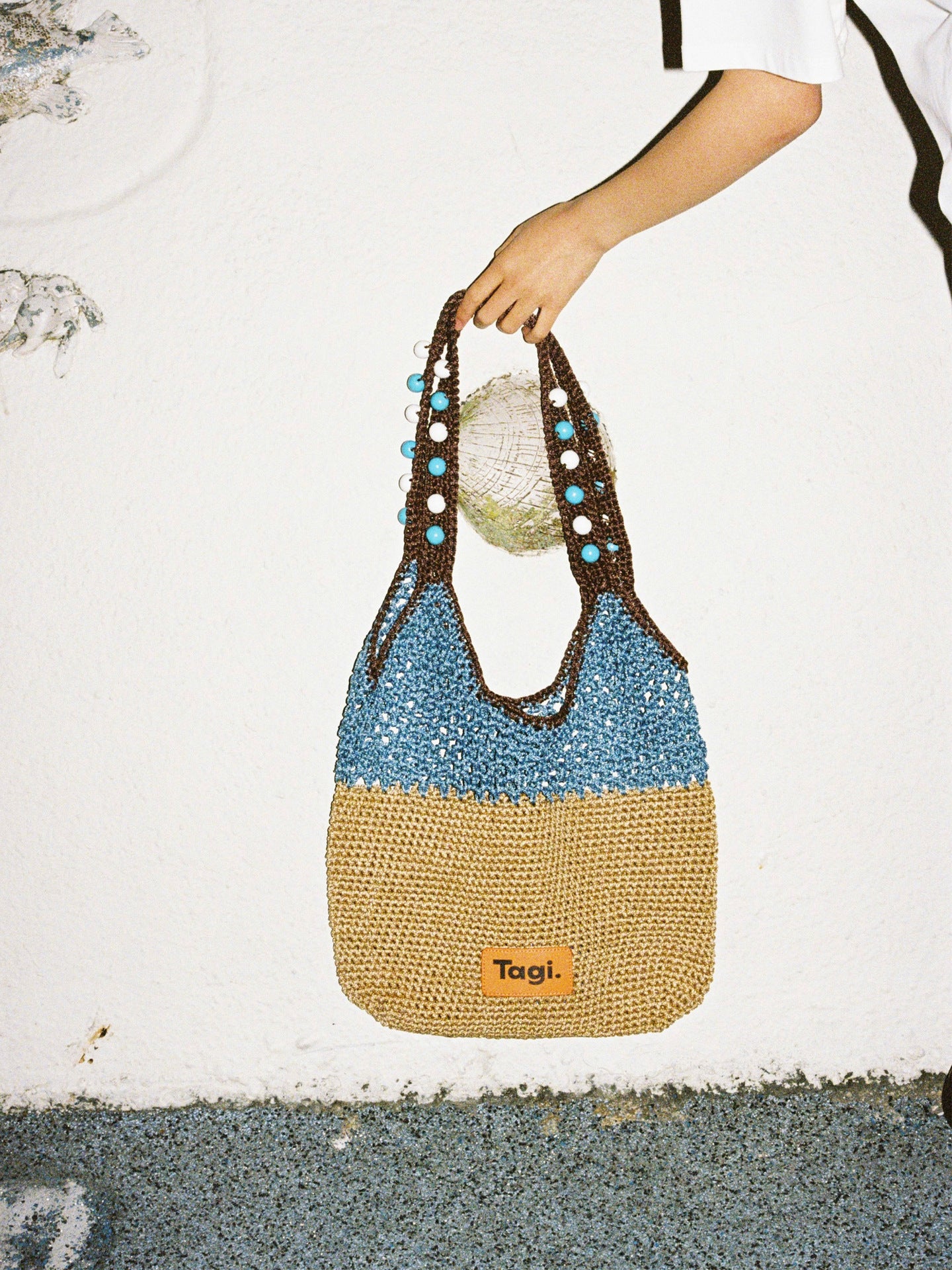 Summer Seaside Beach Wooden Bead Portable Contrast Underarm Bag