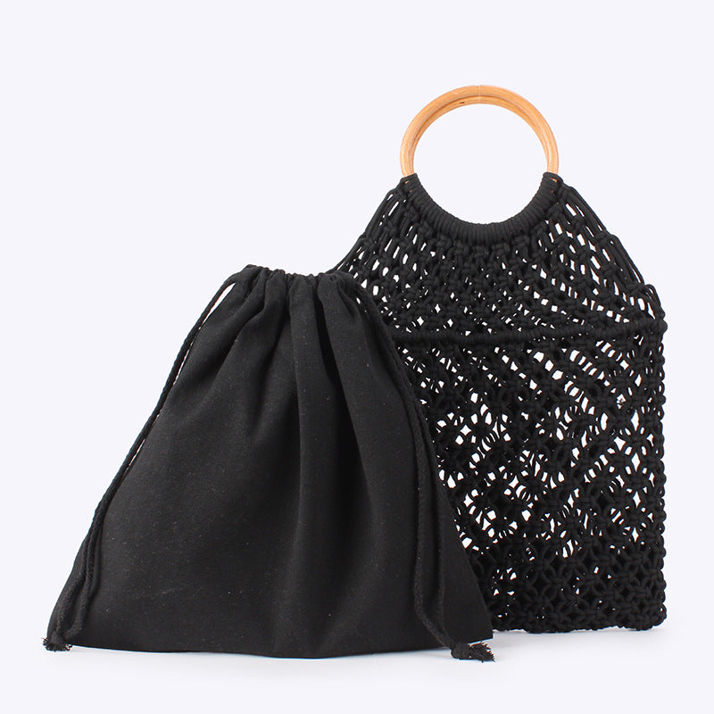 Simple Solid Color Woven Daily Handmade Cotton String Women's Handbag