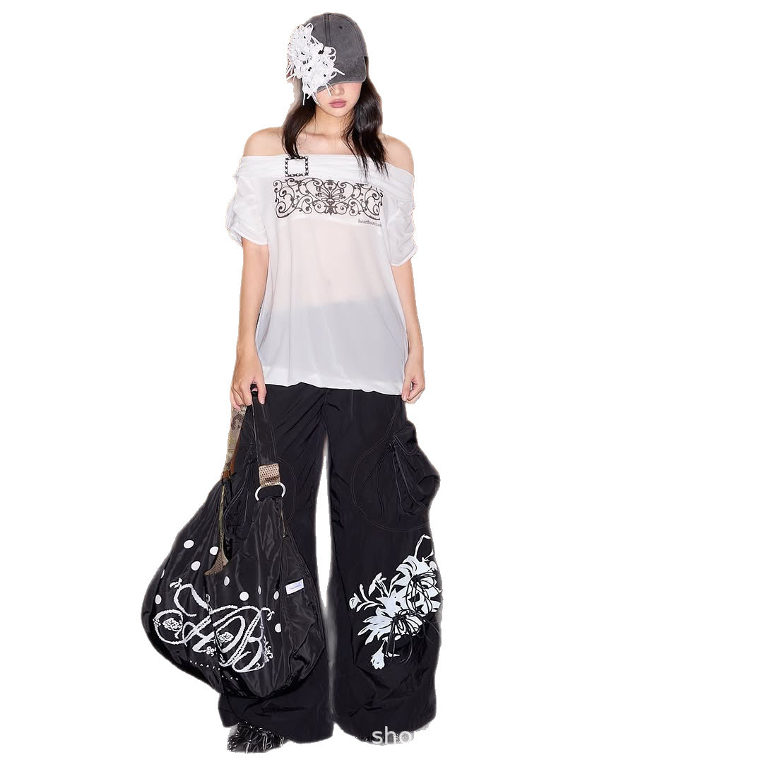 Millennium Hot Black Camouflage Letters Printed Large Women's Shoulder Bag