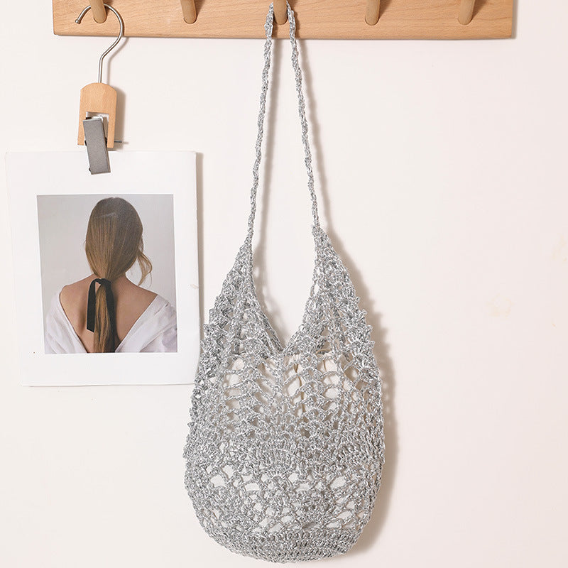 Straw Large Capacity Hollow Pattern Woven Seaside Vacation Style Women's Shoulder Bag