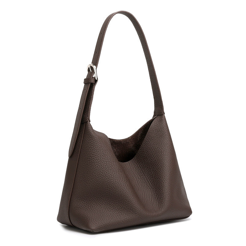 Women's First Layer Cowhide Simple Elegant Commuter Bucket Bags
