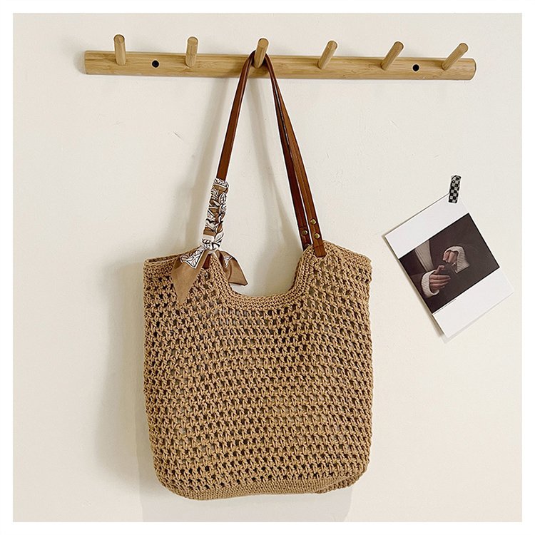 Summer Straw Fresh Seaside Holiday Crochet Woven Large Capacity Totes Women's Shoulder Bag