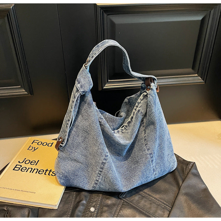 High-grade Washed Denim Style Simple Fashion Solid Shoulder Bags