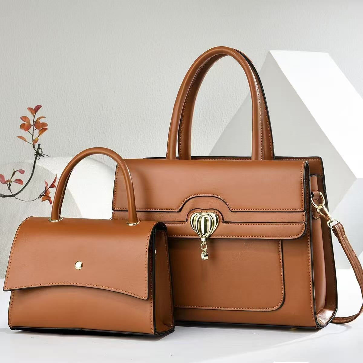 Two-piece Solid Color Retro Large Capacity Bags
