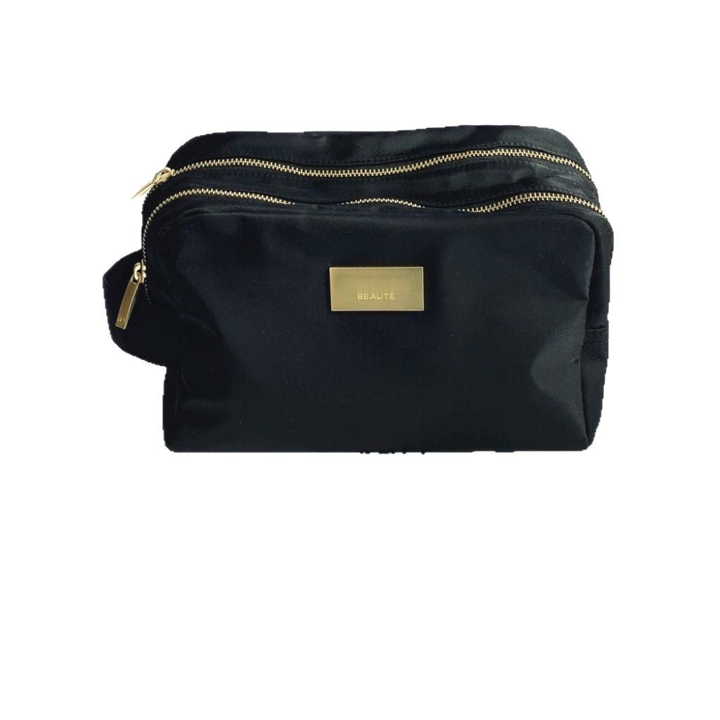 Home Classic Style Black Double Zipper Waterproof Large Capacity Cosmetic Bags
