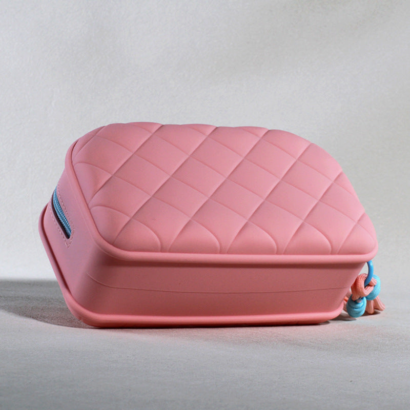 Large Capacity Waterproof Cosmetics Silicone Buggy Wash Diamond Plaid Makeup Bag