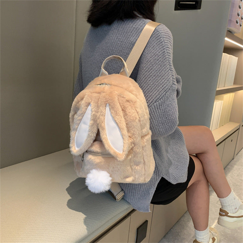 Women's Adorable Rabbit Ears Plush Winter Fashion Furry Cute Backpacks