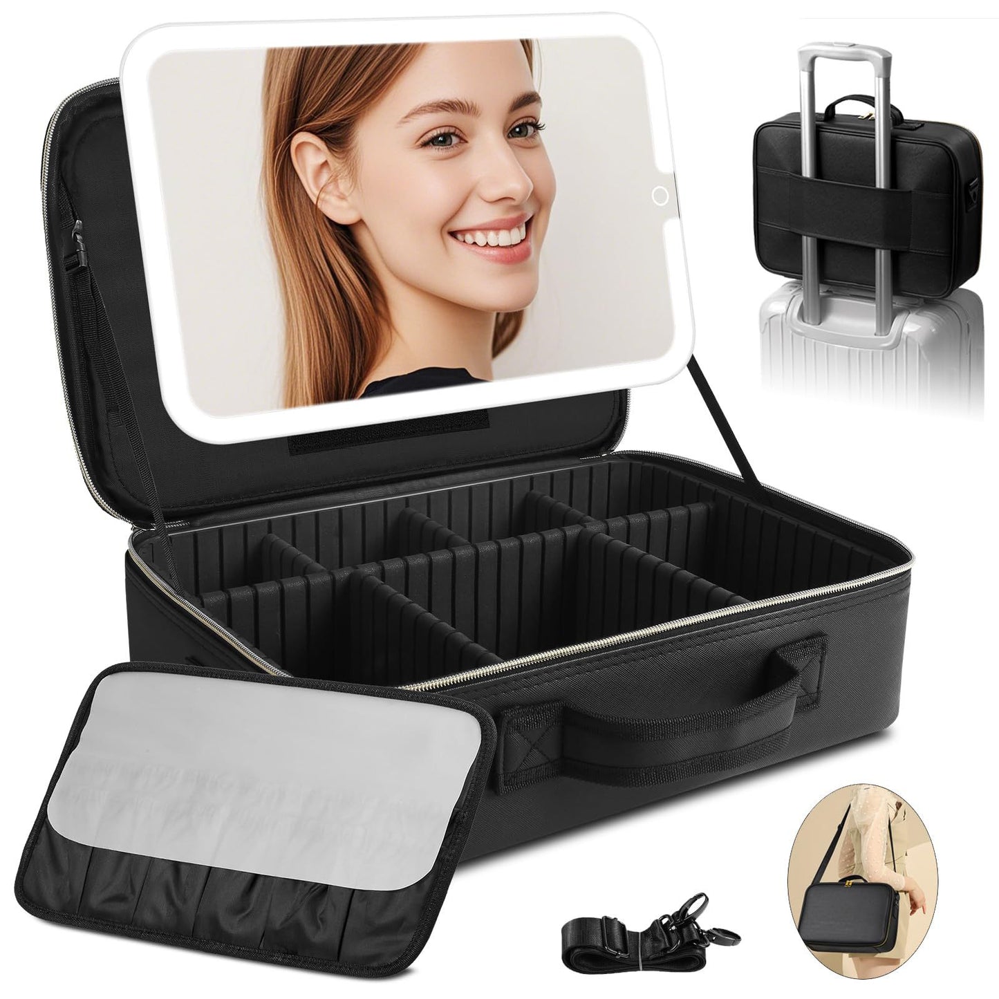 Capacity Skin Care With Mirror Light Simple Portable Tool Storage Cosmetic Bags