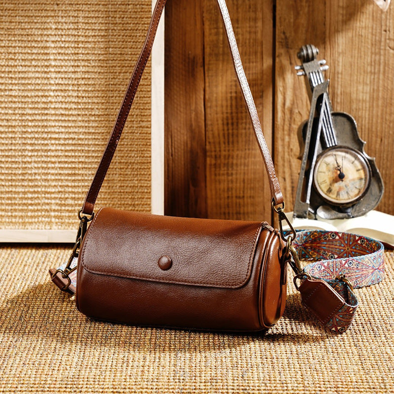 Women's Cowhide Wide Strap Versatile Large Capacity Leather Women's Shoulder Bag