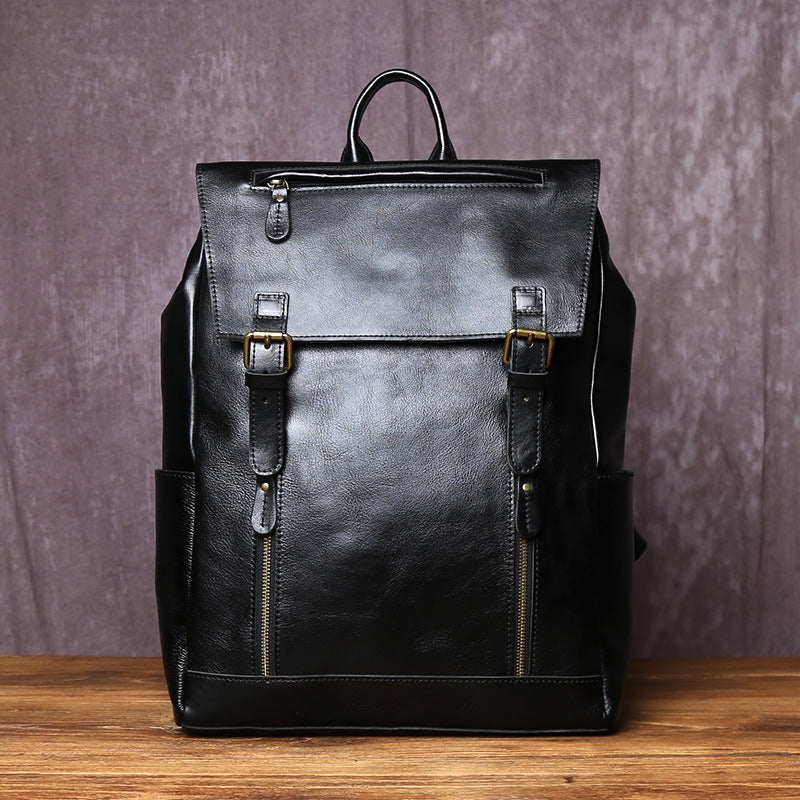 Men's Top Layer Crazy Horse Skin Genuine Leather Large Capacity Backpacks