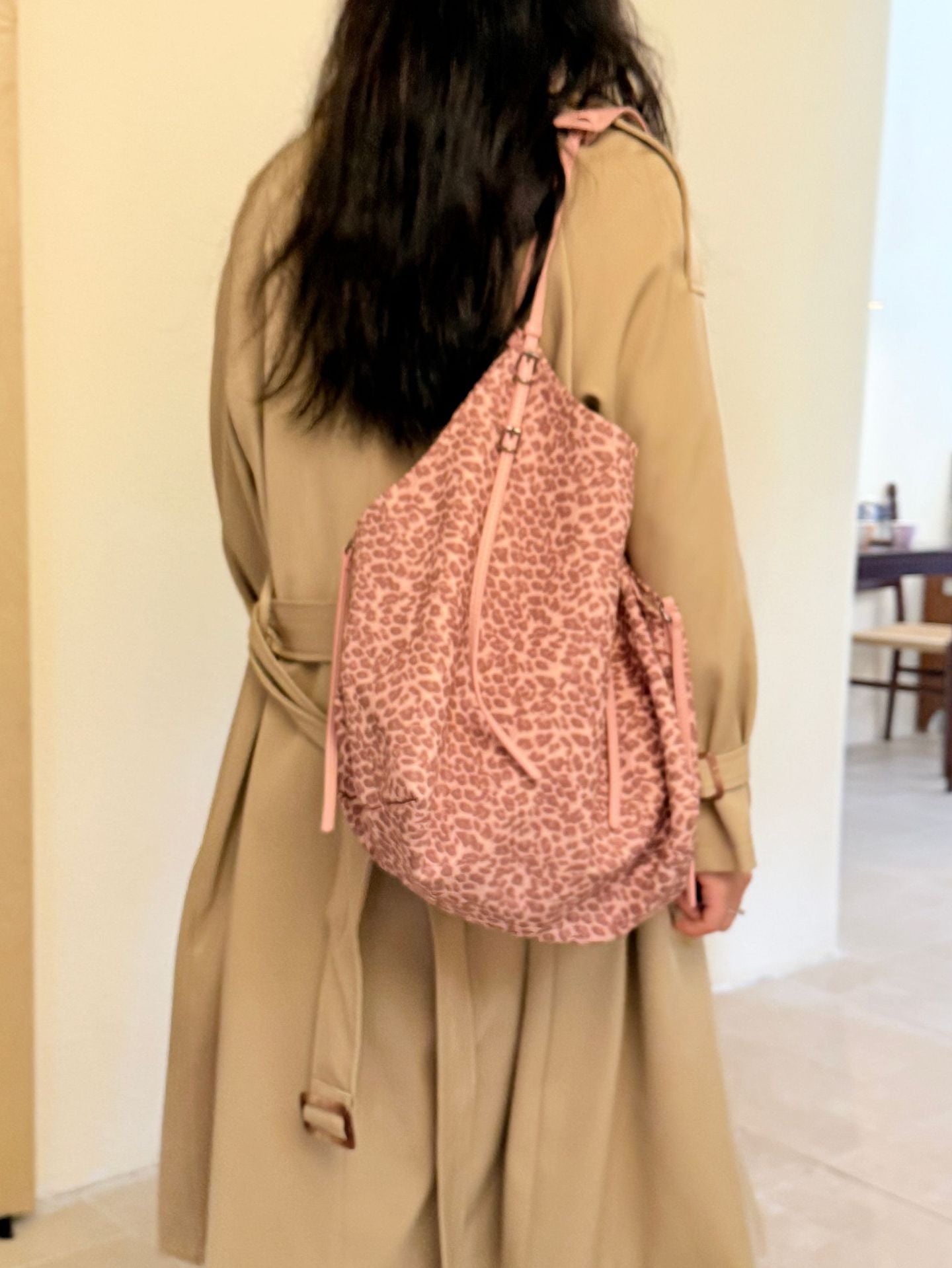 Women's Retro Lazy Style Pink Leopard Large Capacity Commuter Women's Shoulder Bag