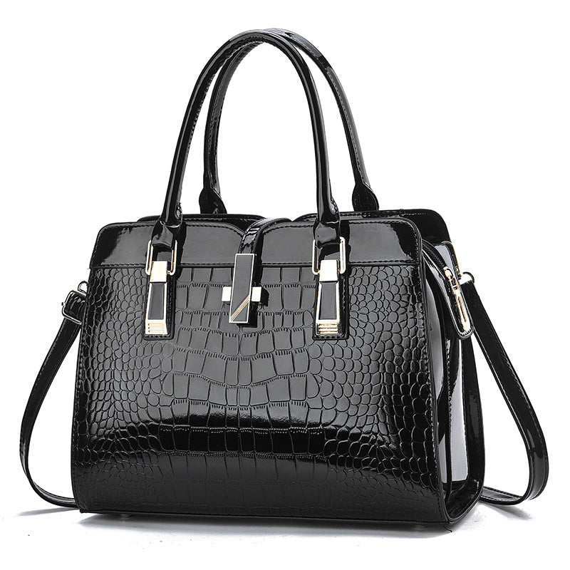 Women's Fashion Bright Leather Large Capacity Crocodile Women's Shoulder Bag