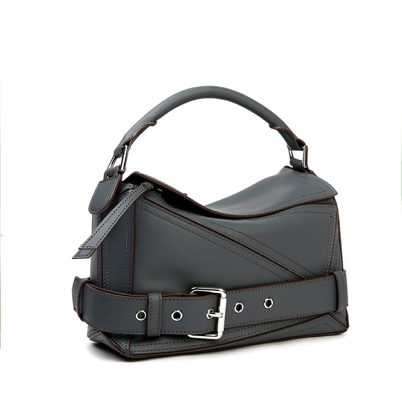 Women's First Layer Cowhide Motorcycle Geometric Genuine Leather Large Handbags