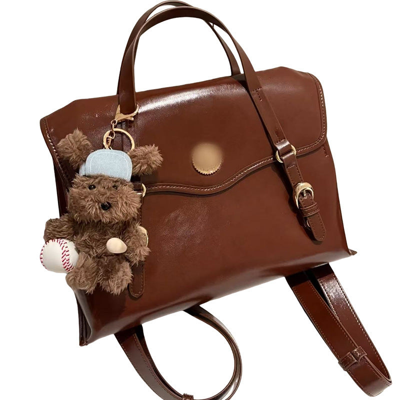 Simple Retro Portable Oil Wax Leather Versatile High Sense Handbags