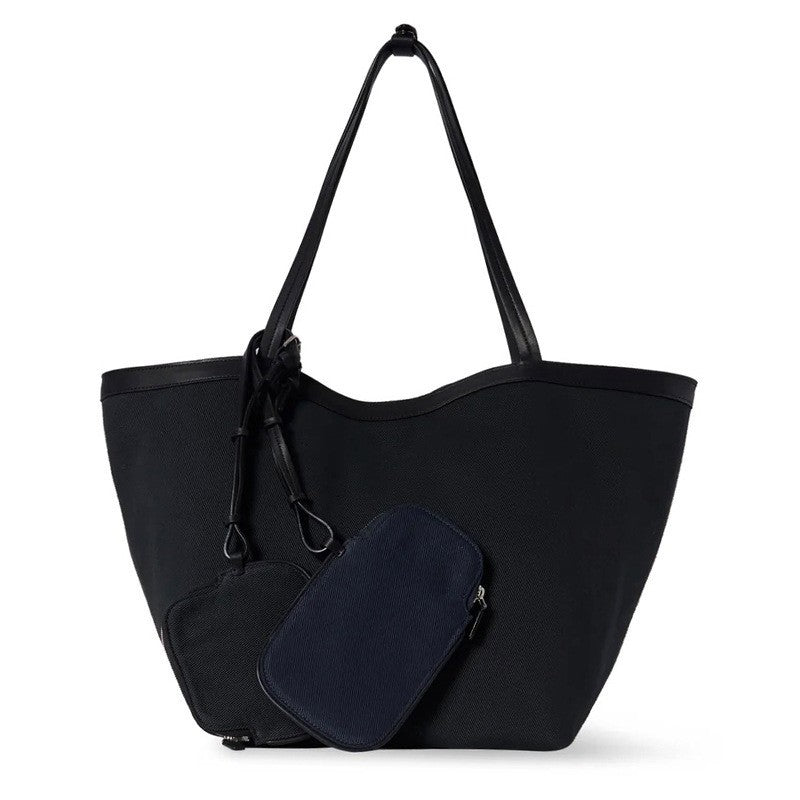 Home Double-sided Canvas Portable First Layer Cowhide Large Capacity Tote Bag