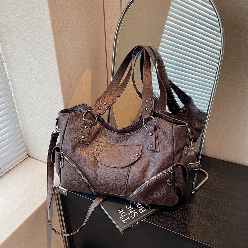 Women's Rivet Commuter Motorcycle Trendy Design Retro Easy Tote Bag