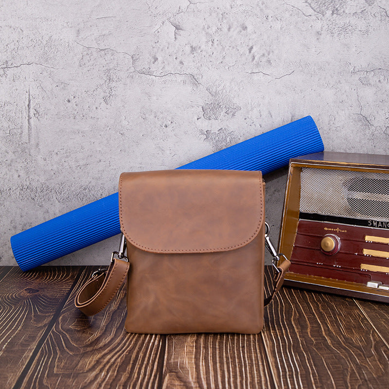 Men's Pocket Crazy Horse Leather Korean Trendy Men's Messenger Bag