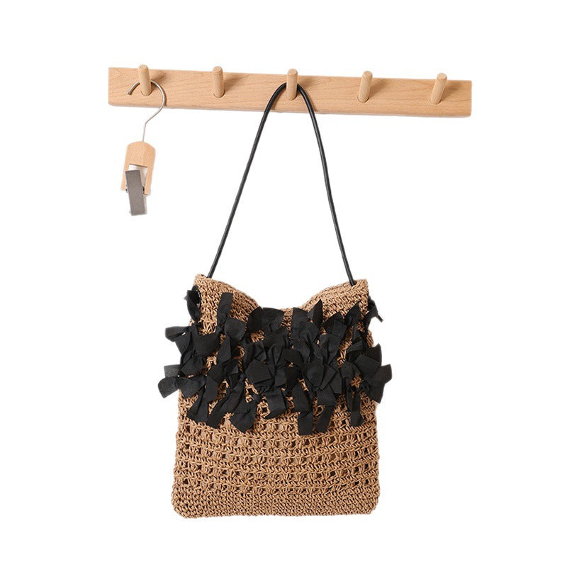 Women's Mori Style Fashion Bowknot Straw Hollow Woven Seaside Vacation Bags