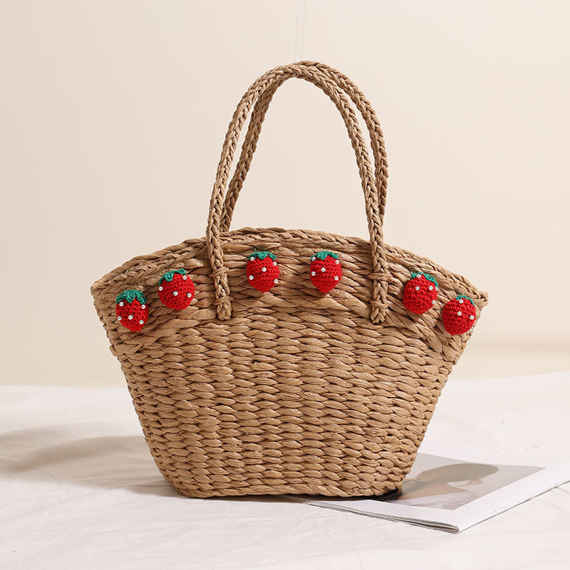 Straw Solid Color Hand Carrying Large Capacity Woven Vacation Style Bags