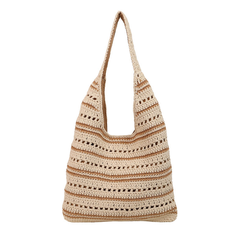 Women's Large Capacity Commuter Woven Summer Retro Hollow Knitted Loose Tote Bag