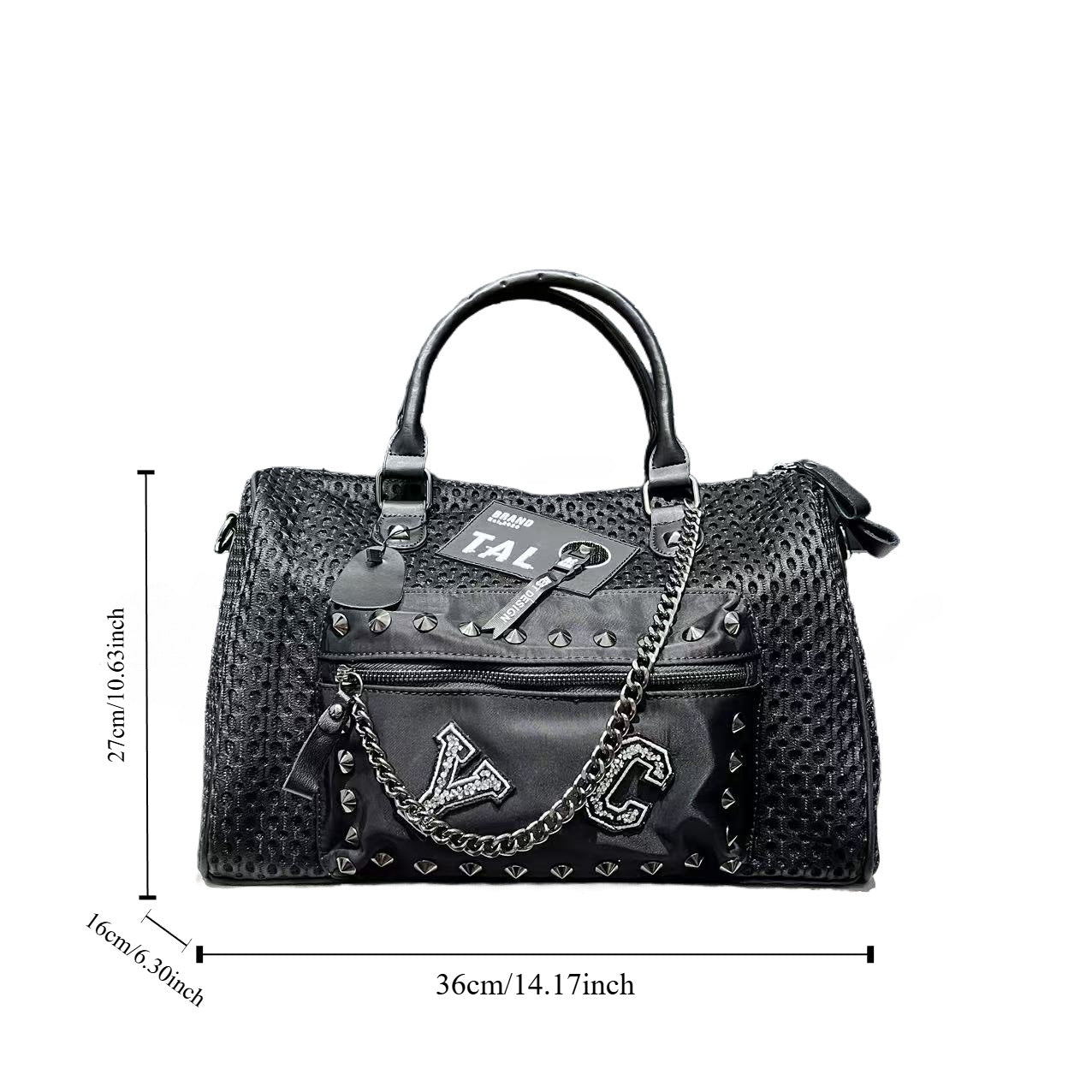 Women's Mesh Patchwork Rivet Chain Personalized Fashion Handbags